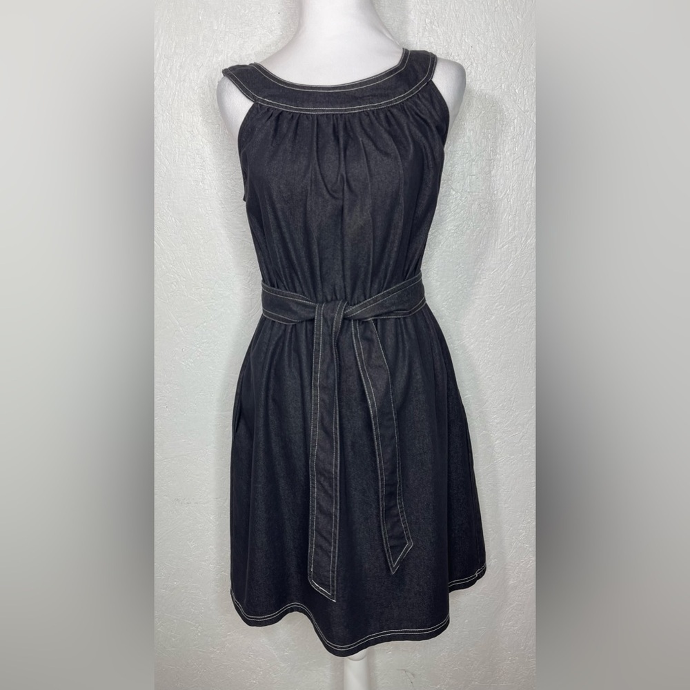 Emma & Michele Dark Denim Belted Midi Sleeveless Dress Casual Summer Size 8 - Picture 4 of 15